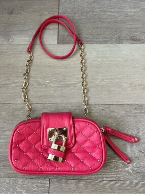 Bebe Y2K Quilted Hot Pink & Gold Mini Bag with Lock Hardware